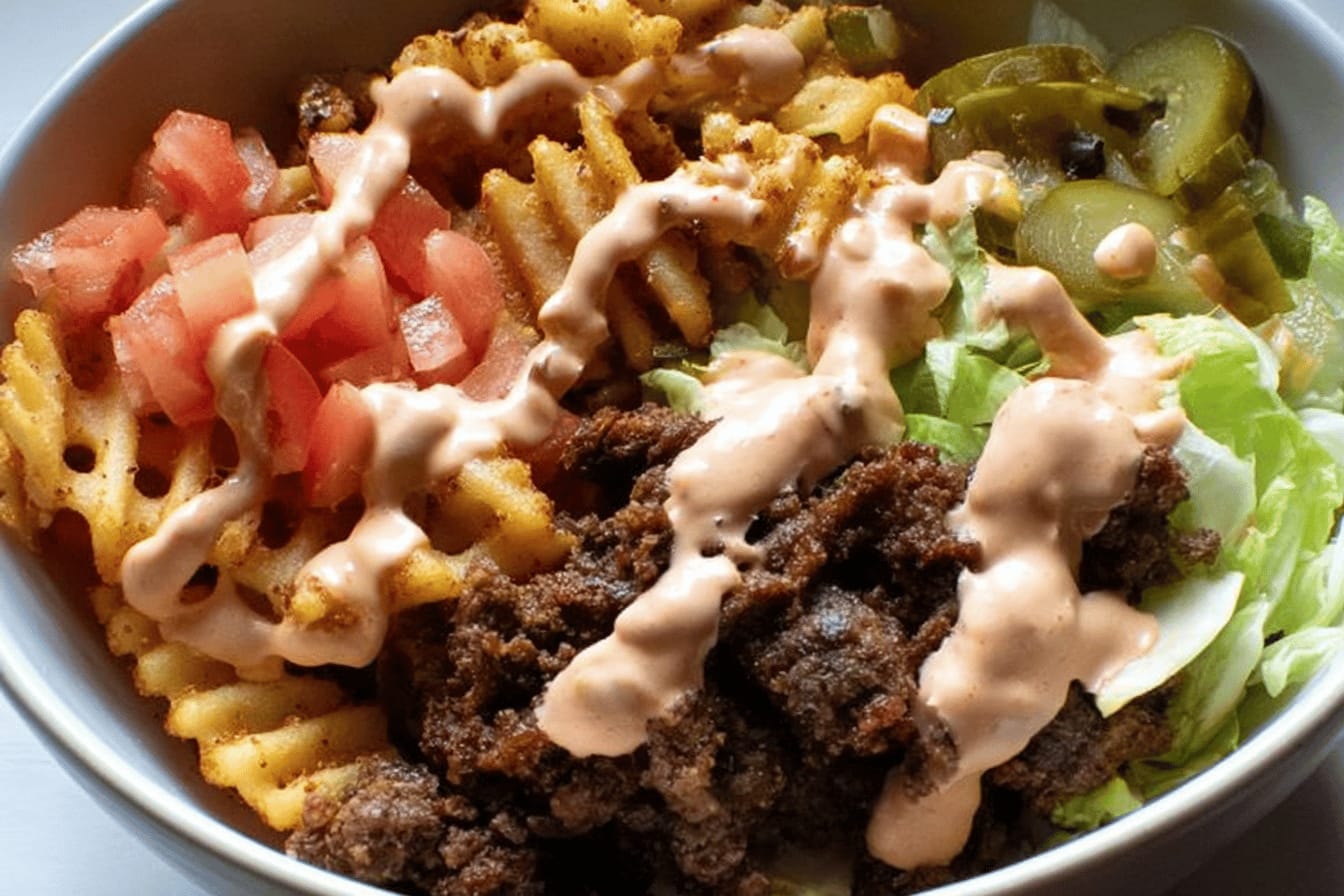 Burger Bowls with House Sauce and Ranch Fries