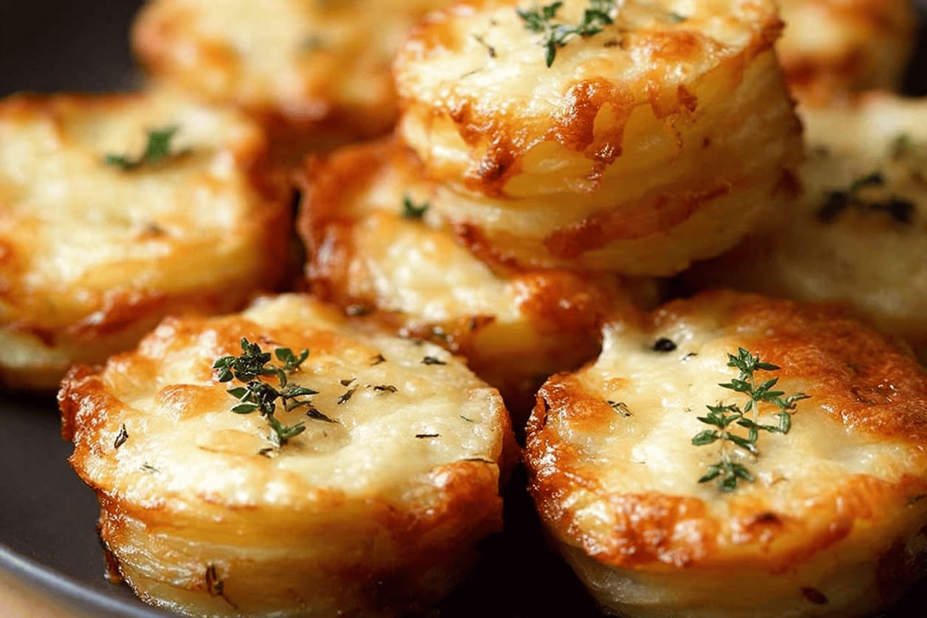 Cheesy Potato Gratin Stacks in Muffin Tin