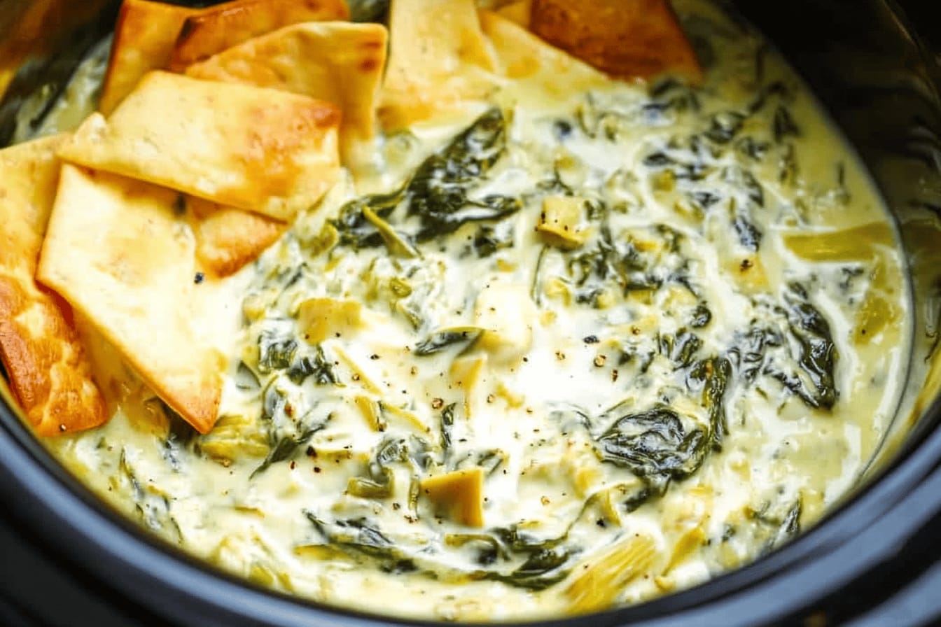Easy Crockpot Spinach Artichoke Dip Recipe