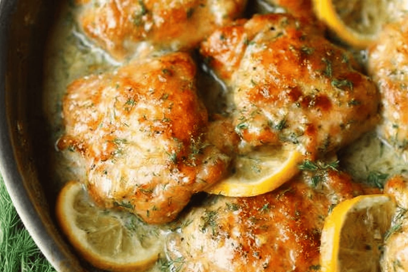 Lemon Dill Chicken Thighs in Skillet