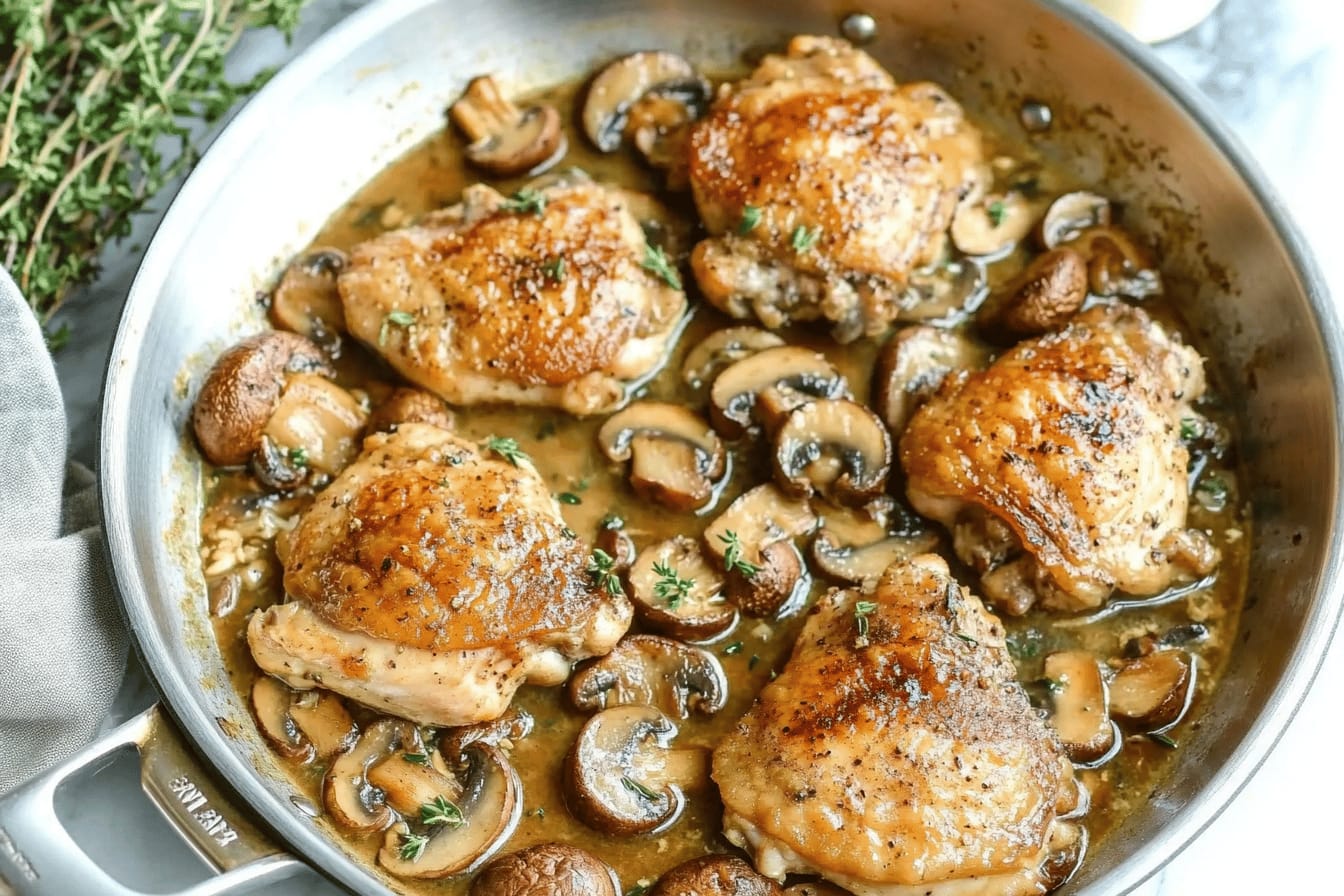 Skillet Mushroom Chicken Thighs Recipe