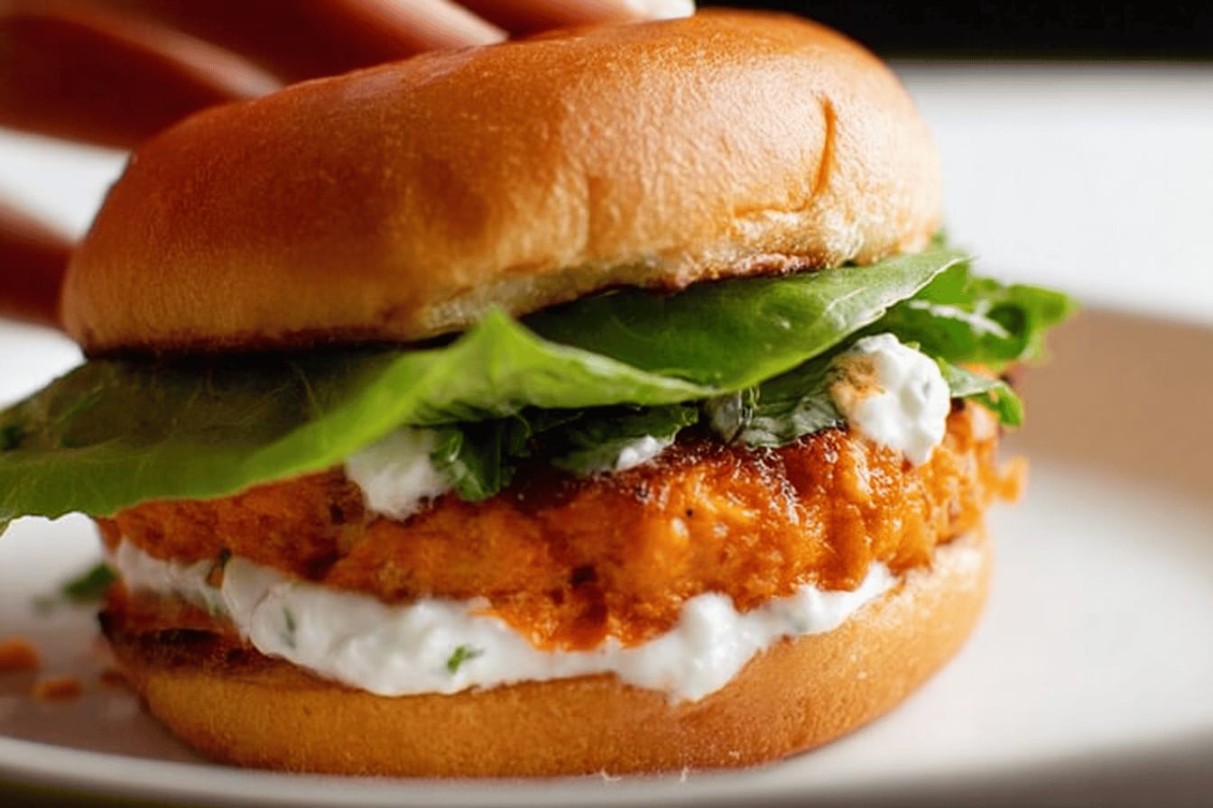 Spicy Buffalo Chicken Burgers with Whipped Feta