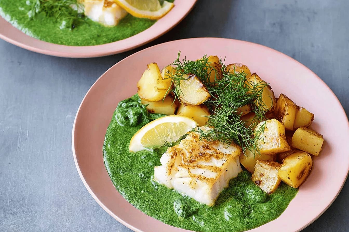 Air Fryer Lemon Fish with Spinach Sauce