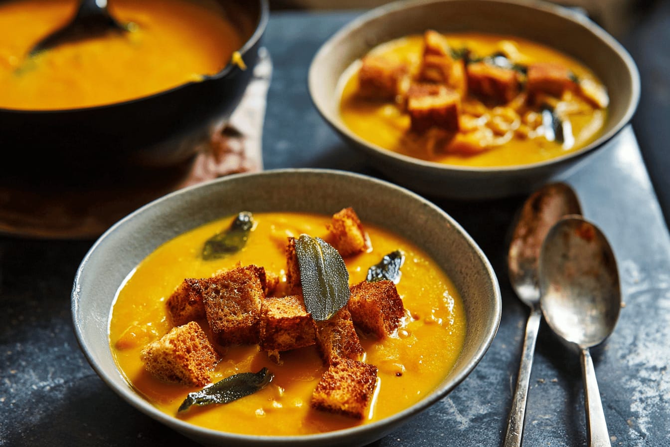 Easy Pumpkin Soup with Crunchy Croutons Recipe