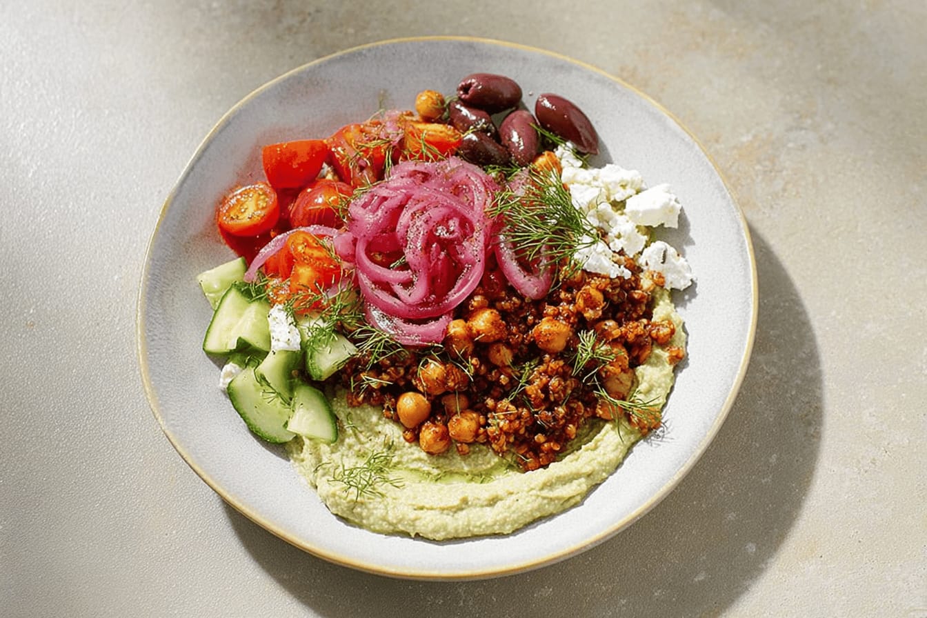 Mediterranean Grain Bowl with Lemon Dill Houmous