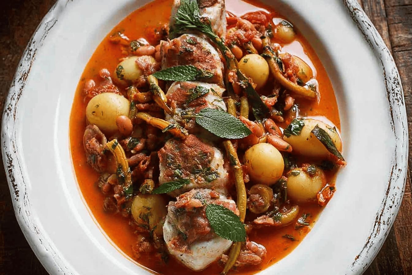 Runner Bean Stew with Roasted Monkfish Recipe