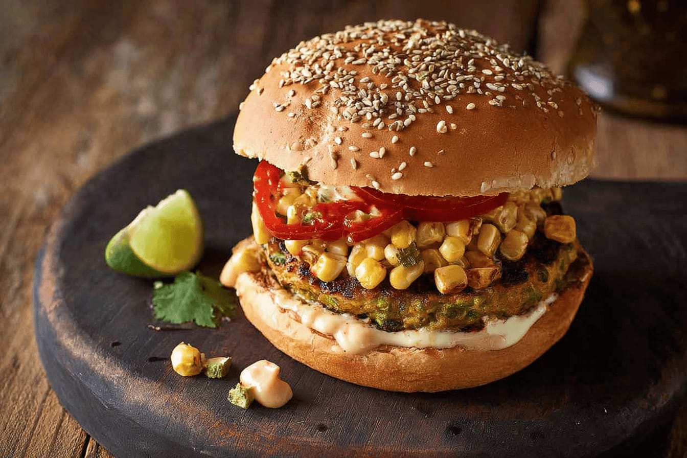 Smoky Sweetcorn Feta Burger Recipe