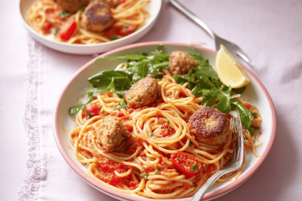 Store Cupboard Spaghetti with Mackerel Balls Recipe