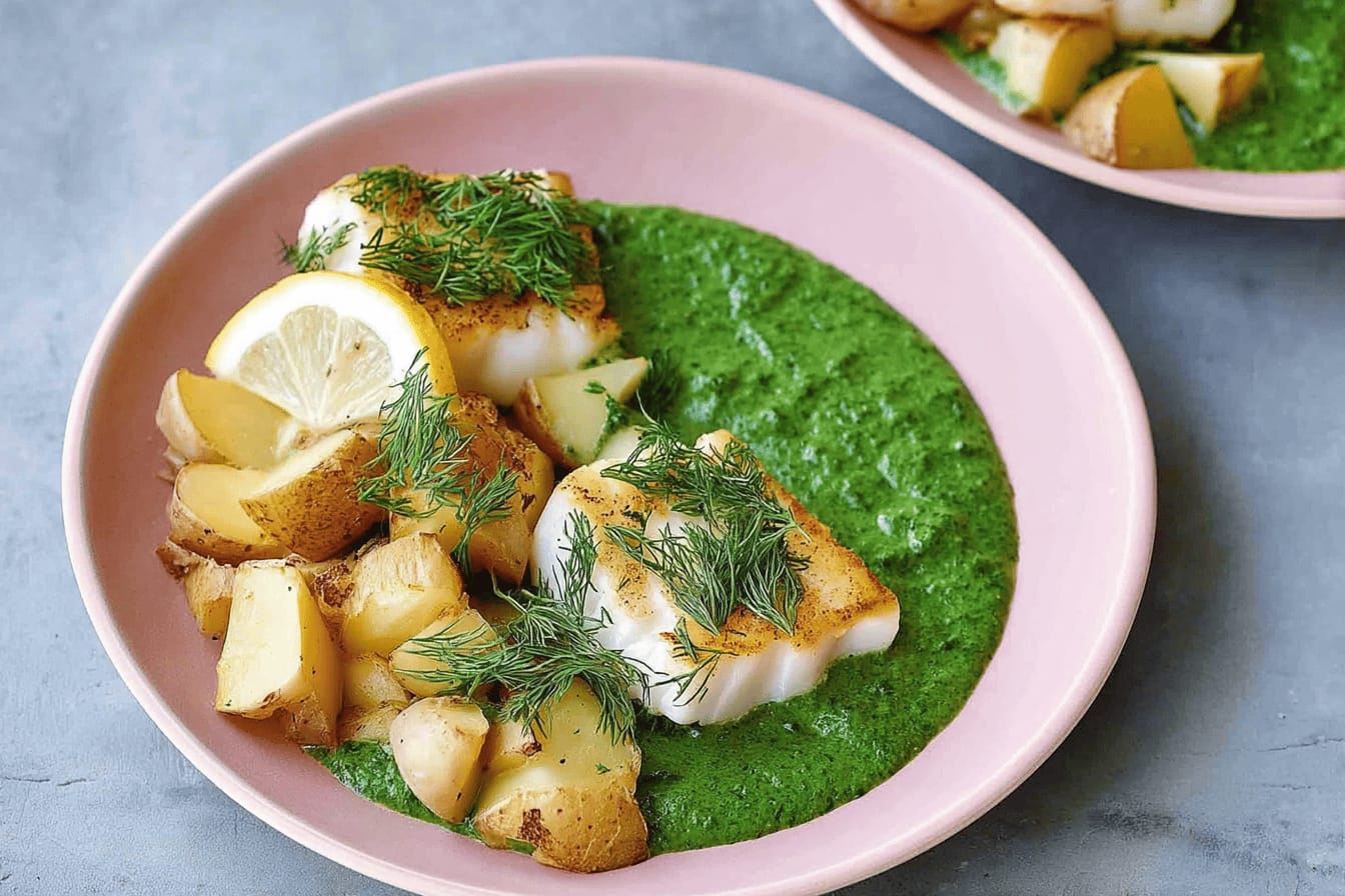 Air Fryer Lemon Fish with Spinach Sauce