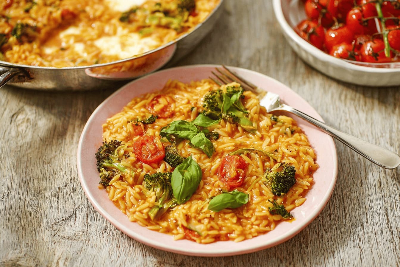 Creamy Tomato Mozzarella Orzo Recipe