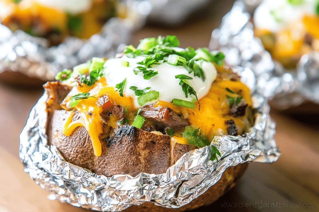 Loaded Steak Stuffed Baked Potatoes Recipe