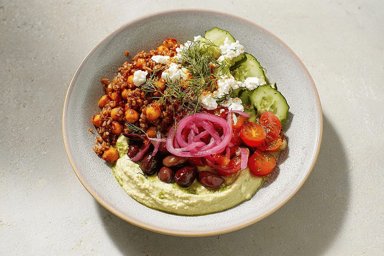 Mediterranean Grain Bowl with Lemon Dill Houmous
