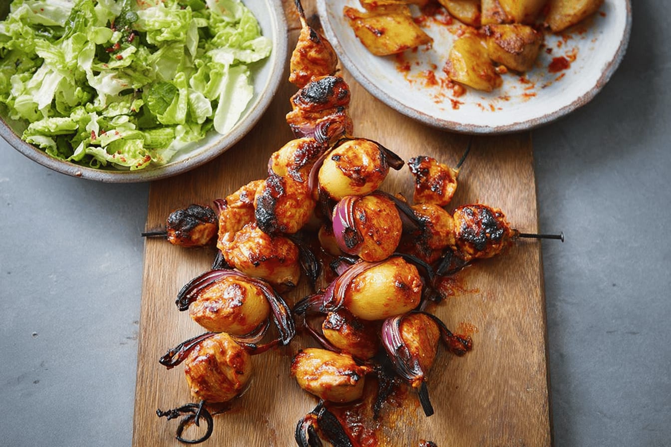 New Potato Chicken Red Onion Skewers Recipe
