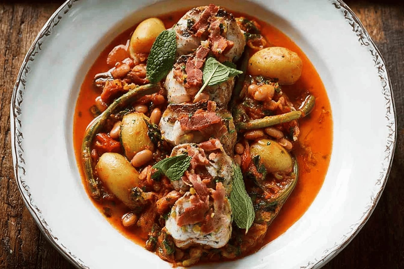 Runner Bean Stew with Roasted Monkfish Recipe