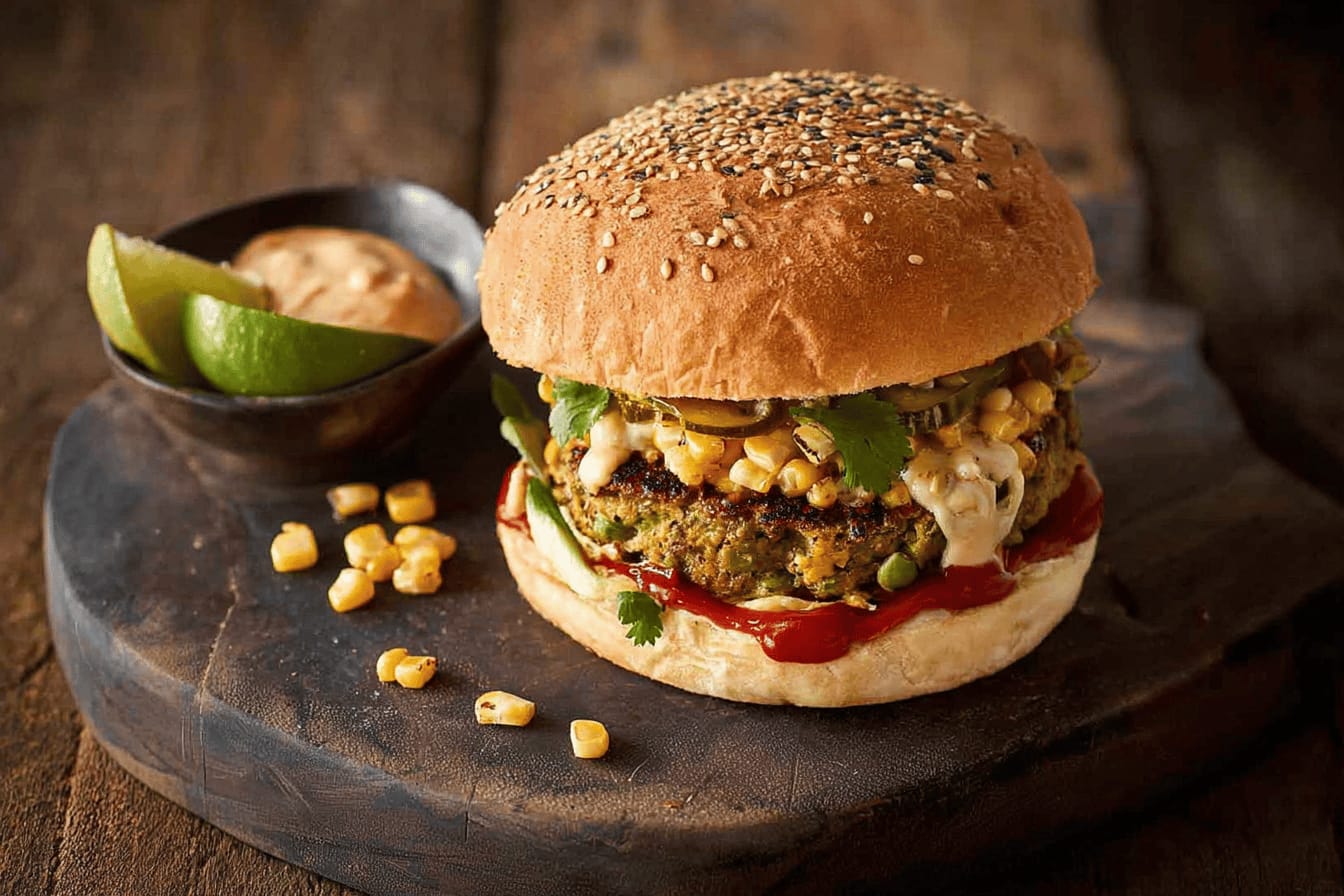 Smoky Sweetcorn Feta Burger Recipe