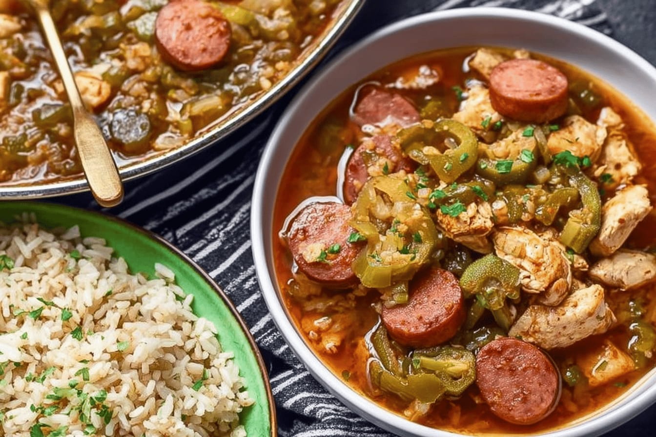 Chicken Sausage Gumbo with Okra Pilaf Recipe