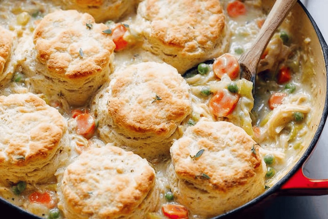Delicious Chicken Pot Pie with Flaky Biscuits