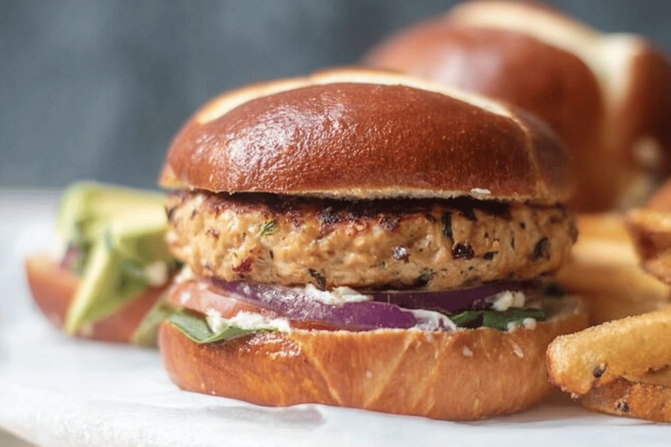 Feta and Sun-Dried Tomato Chicken Burgers