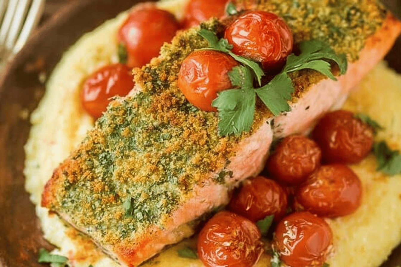 Herb-Crusted Salmon with Goat Cheese Polenta