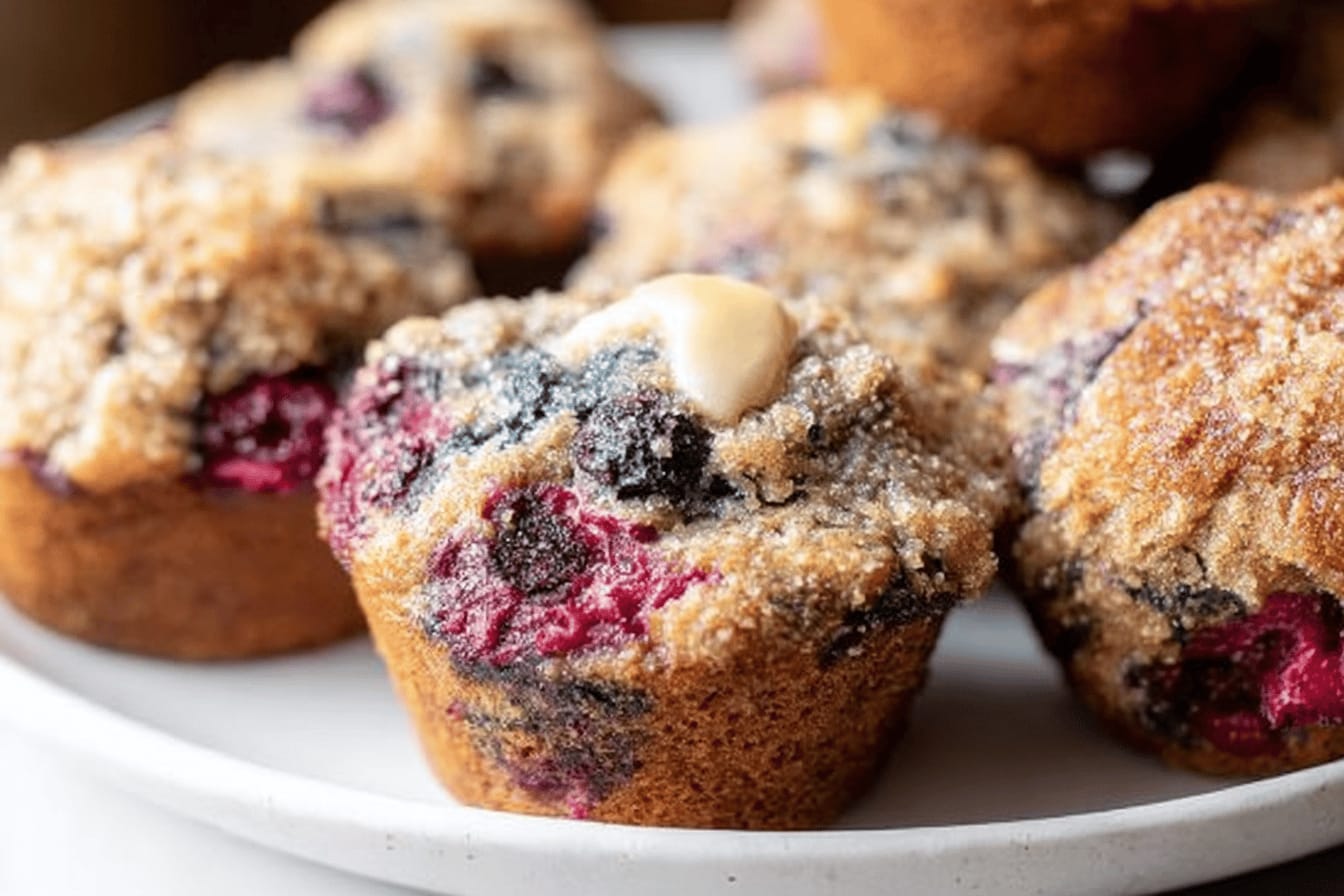 Mixed Berry Muffins with Sugary Toppings