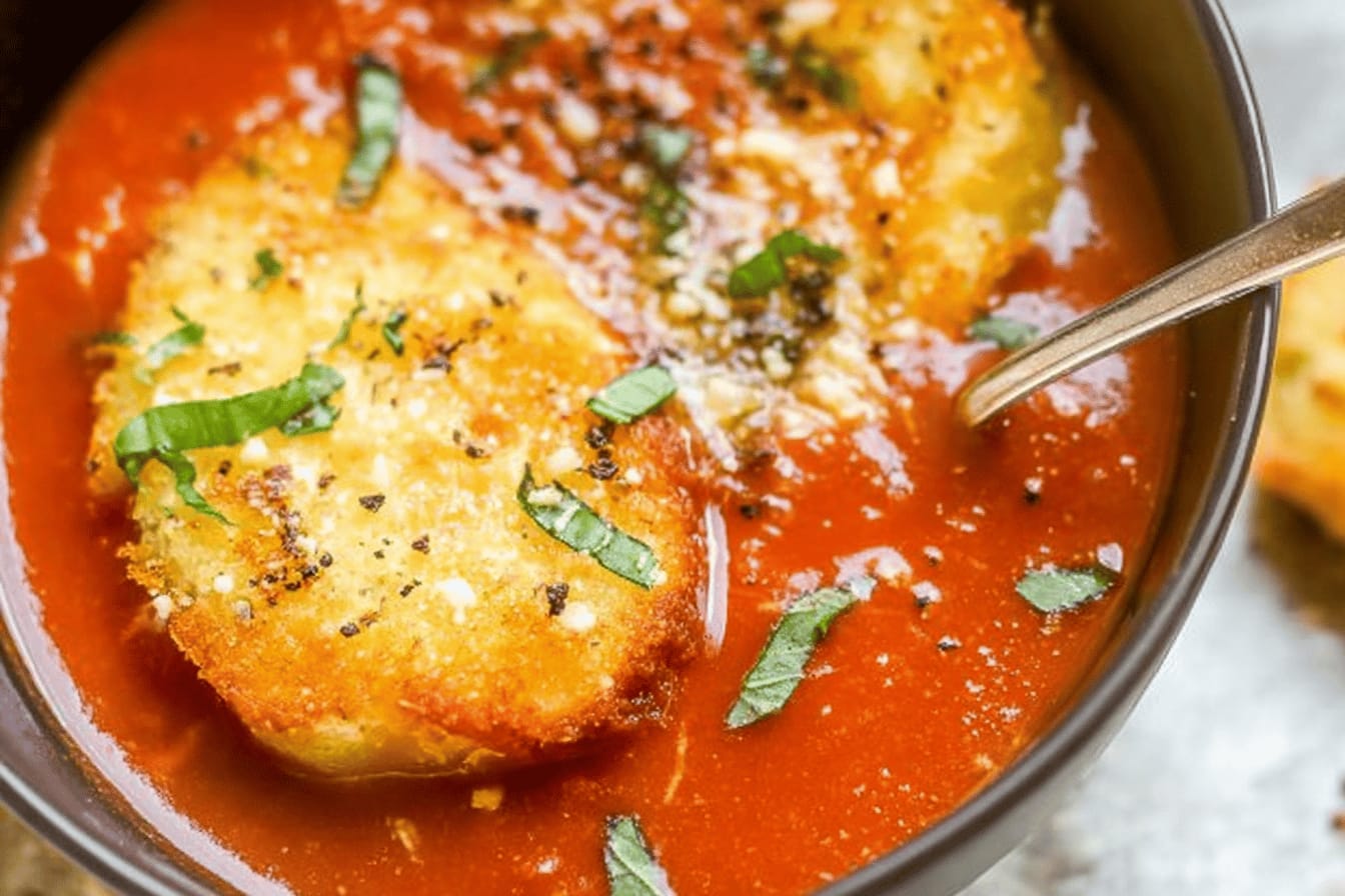 Mom's Tomato Soup with Cheesy Crostini Recipe