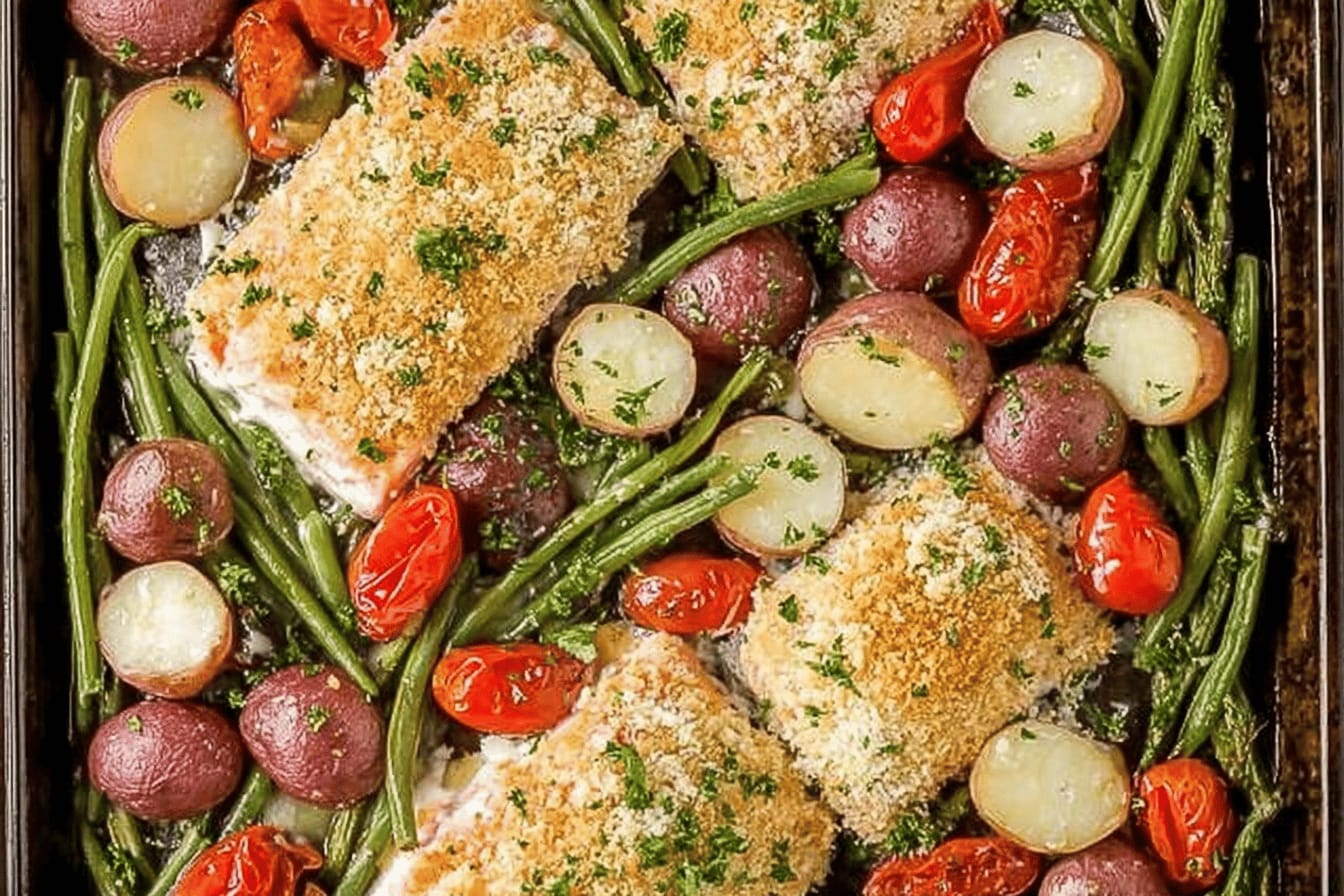 Sheet Pan Honey Mustard Crusted Salmon Recipe