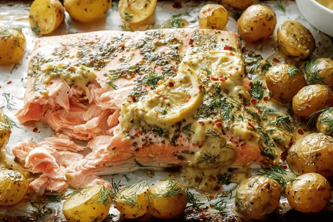 Sheet Pan Salmon with Dill Potatoes Recipe