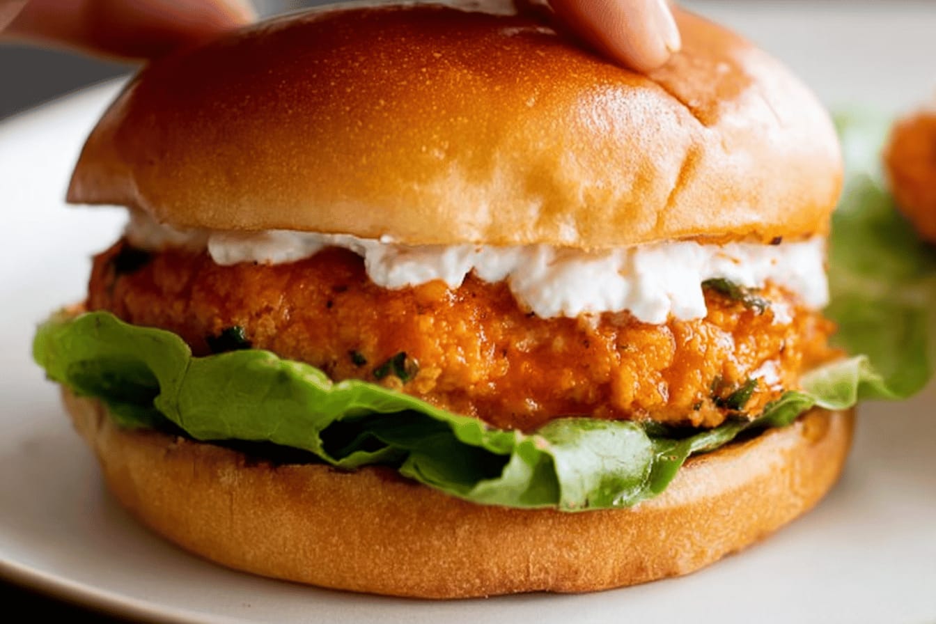 Buffalo Chicken Burgers with Whipped Feta Spread