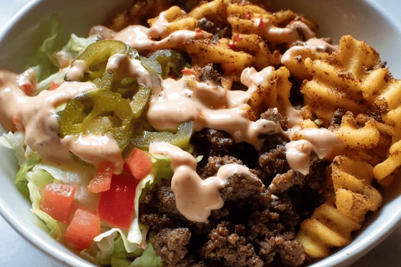 Burger Bowls with Ranch Fries and House Sauce