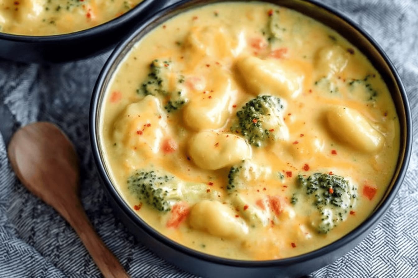 Creamy Broccoli Cheese Gnocchi Soup Recipe