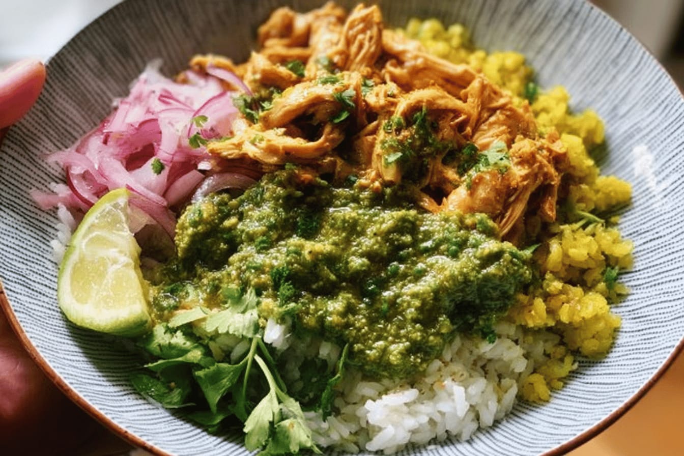 Crockpot Chicken Bowls with Cilantro Pesto