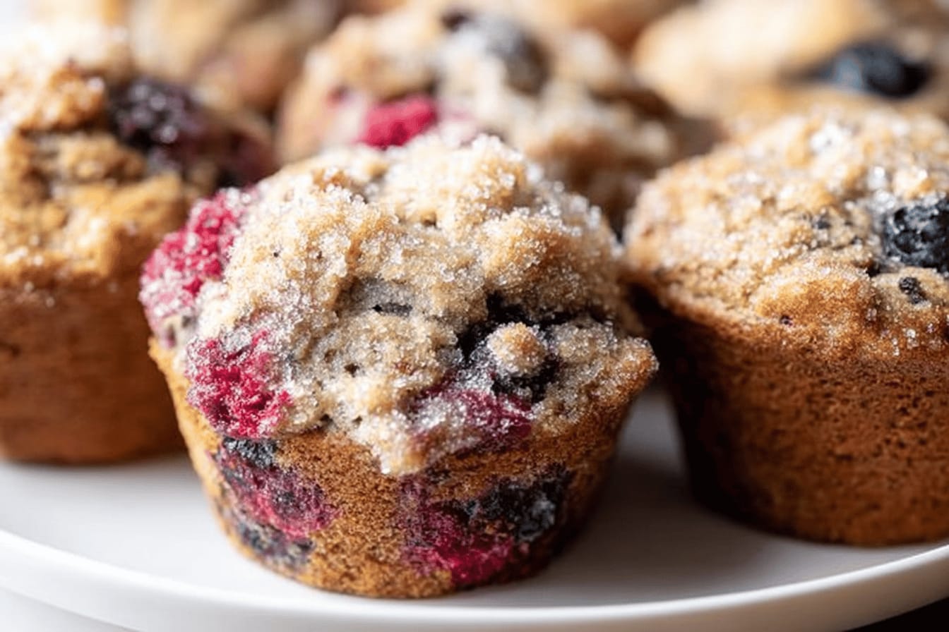 Mixed Berry Muffins with Sugary Toppings