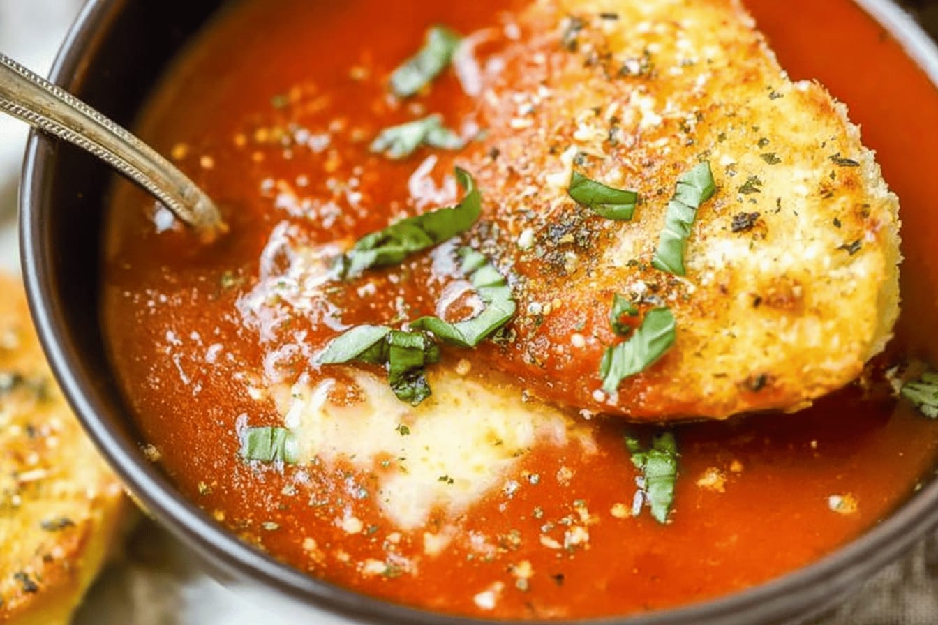 Mom's Tomato Soup with Cheesy Crostini Recipe