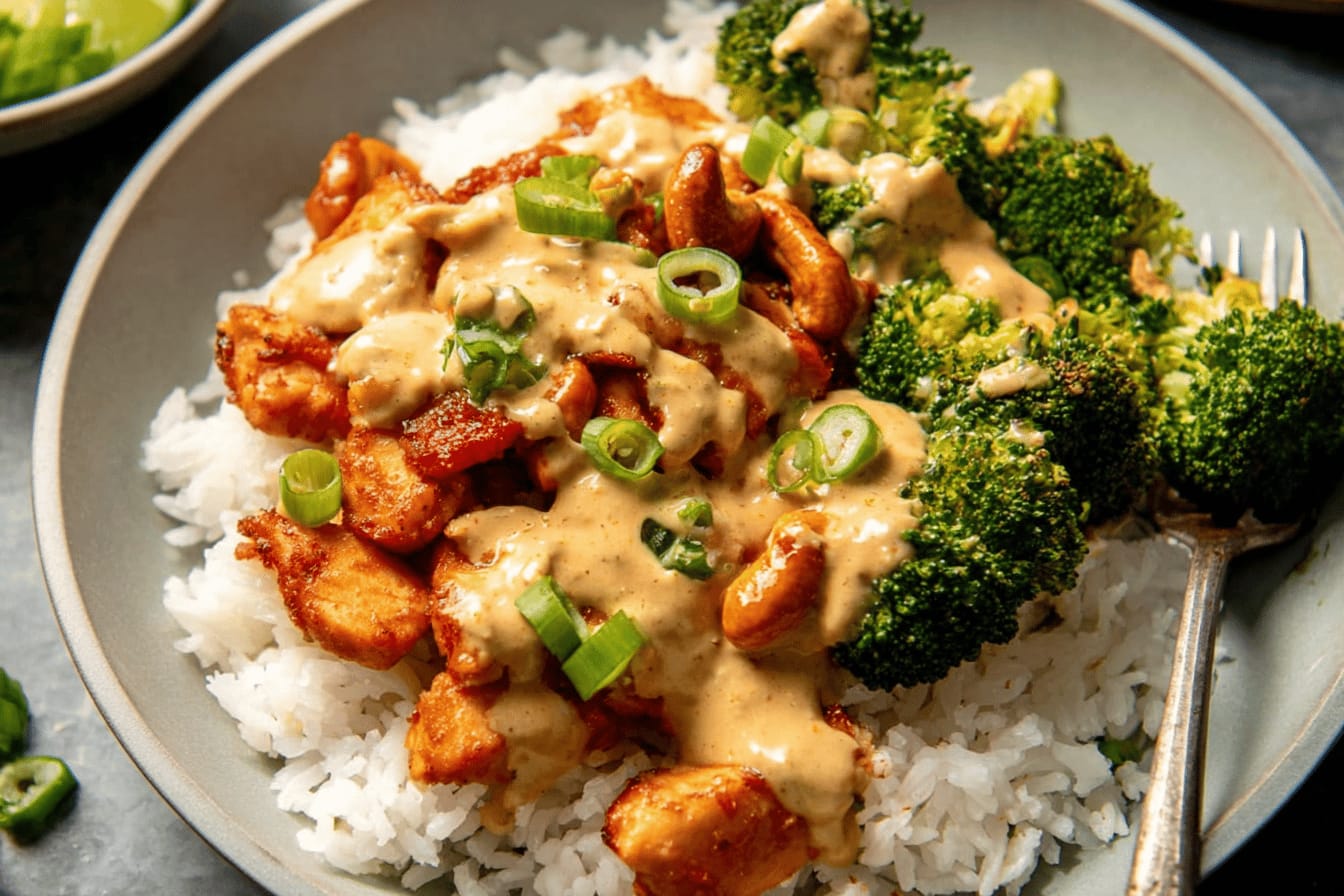 Red Curry Chicken Stir-Fry with Cashew Sauce