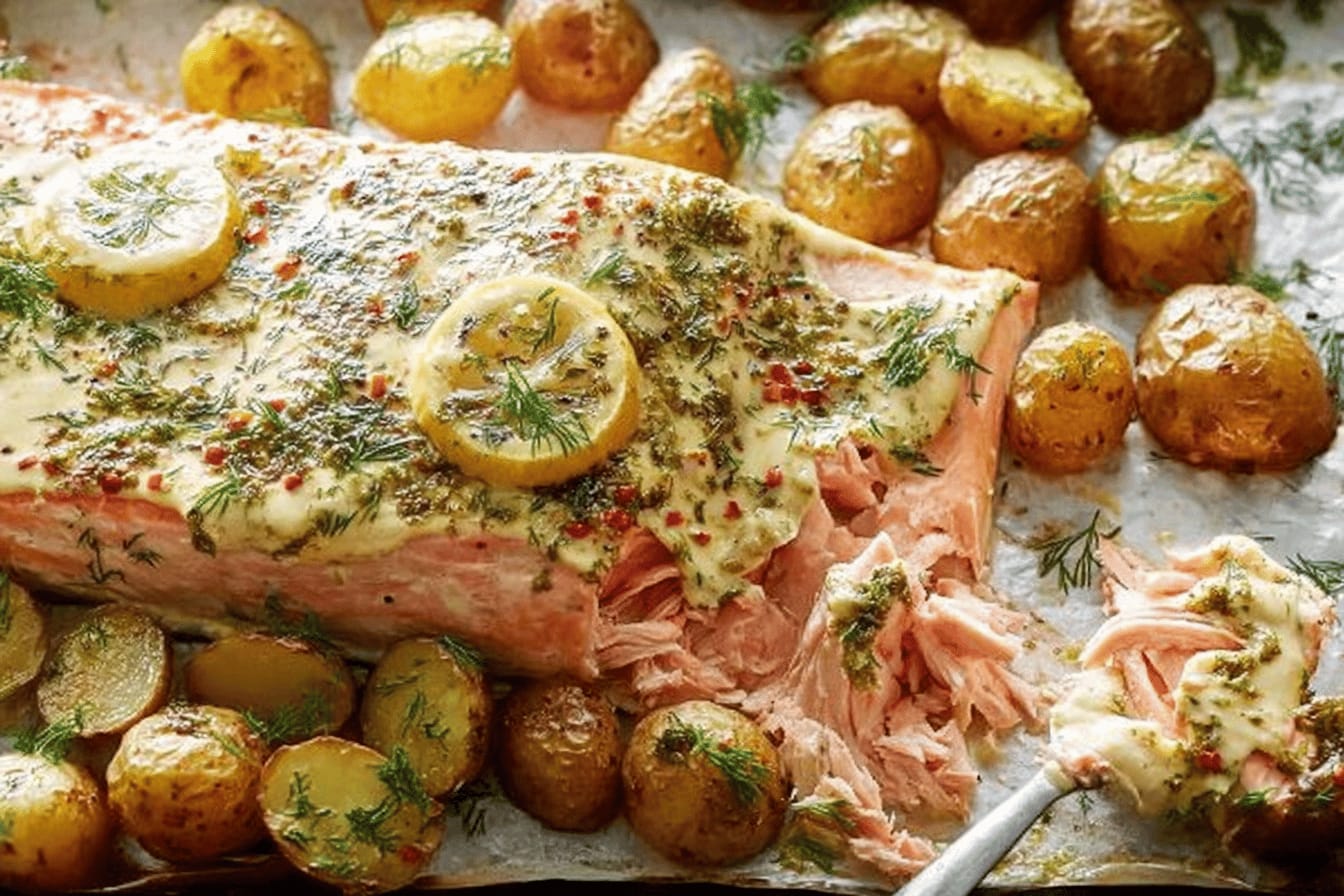 Sheet Pan Salmon with Dill Potatoes Recipe