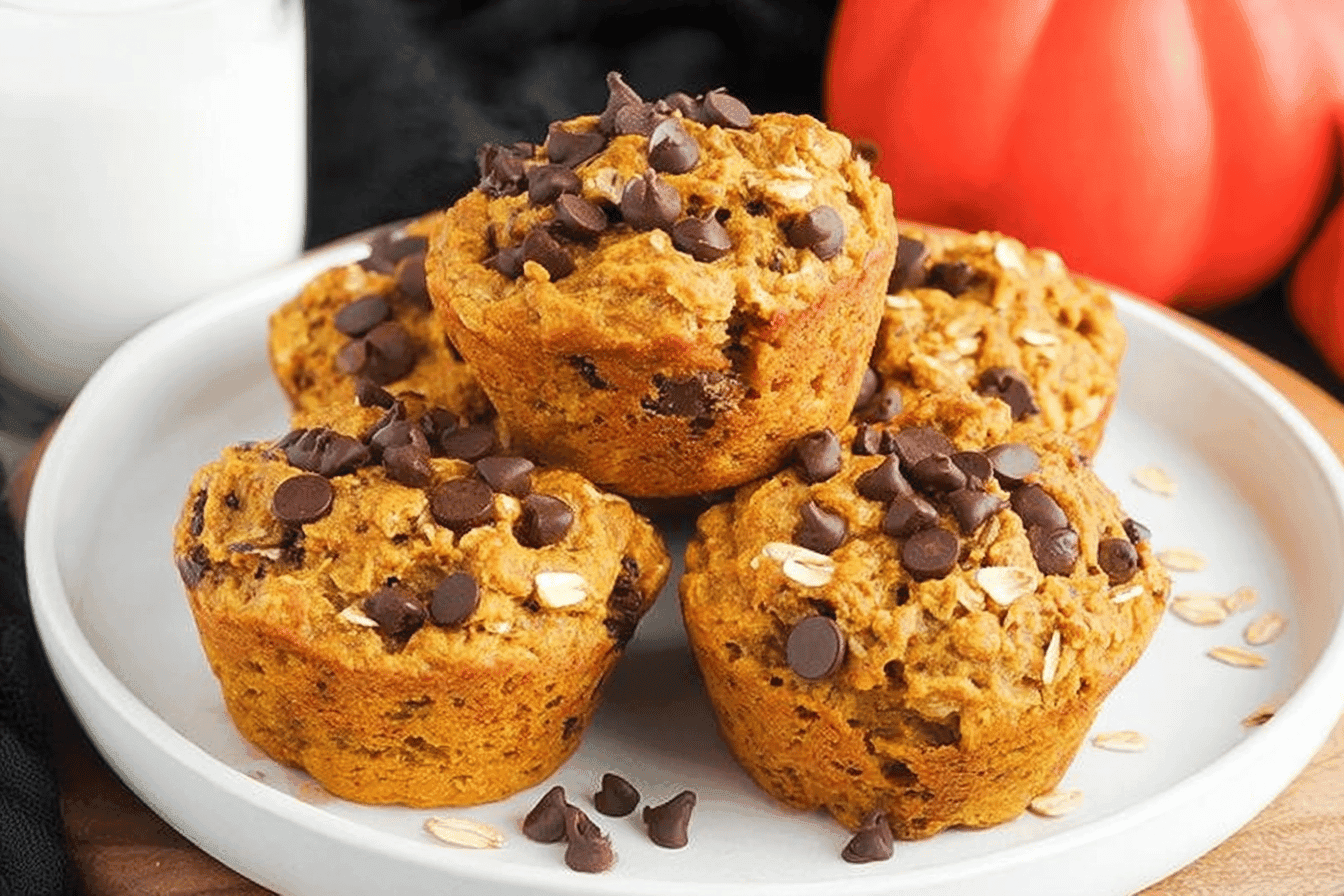 Pumpkin Oat Muffins with Chocolate Chips