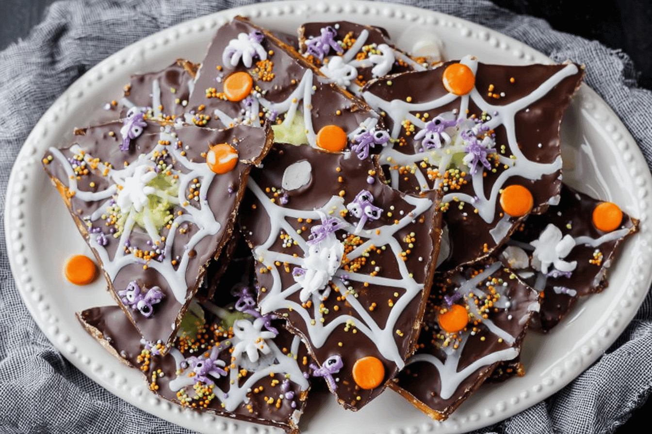 Chocolate Spider Web Halloween Bark Recipe