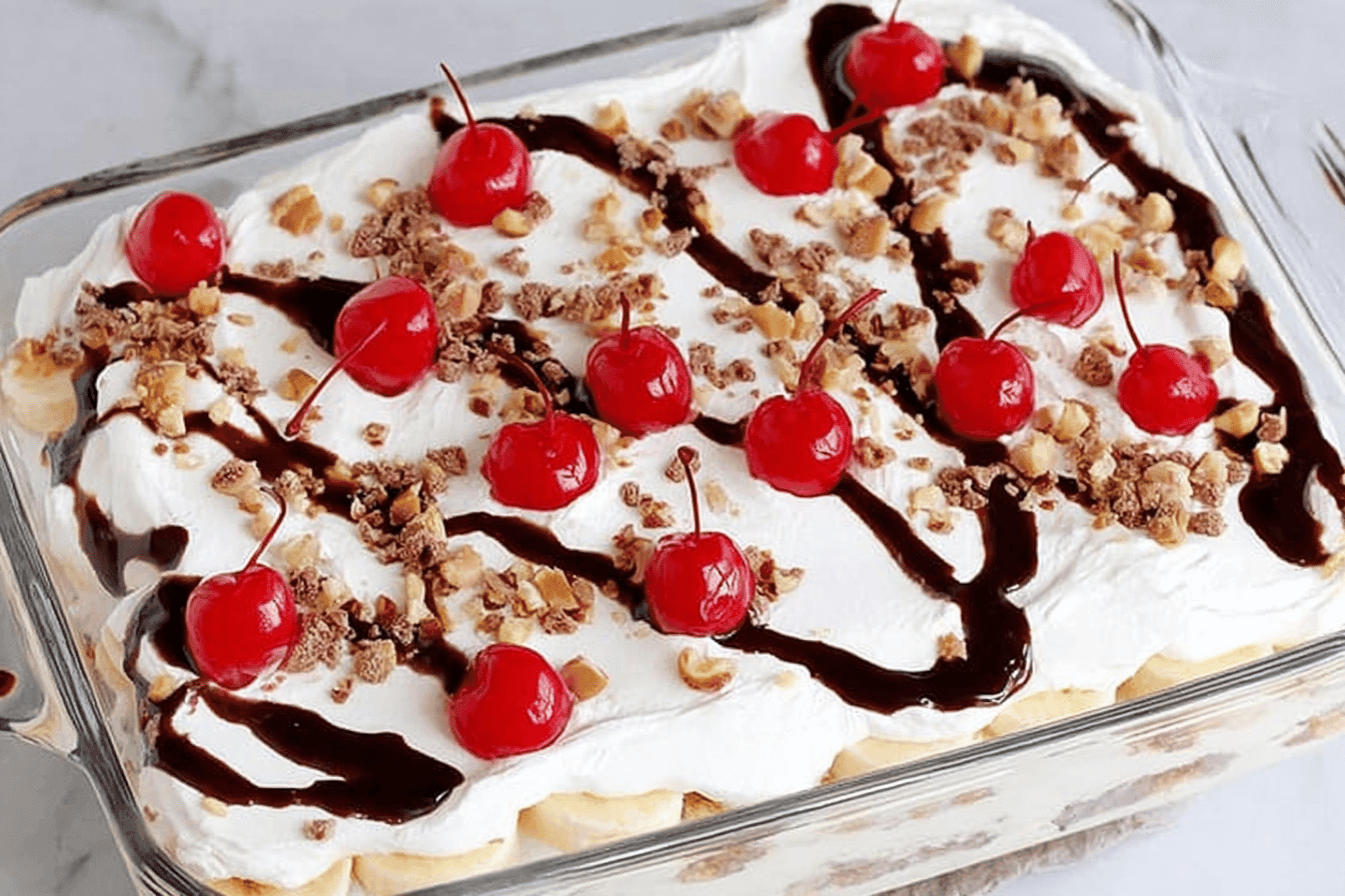 Easy No-Bake Banana Split Dessert Recipe