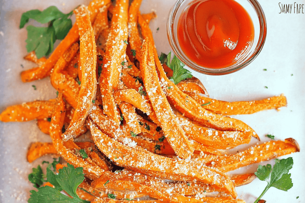 Baked Parmesan Sweet Potato Fries Recipe