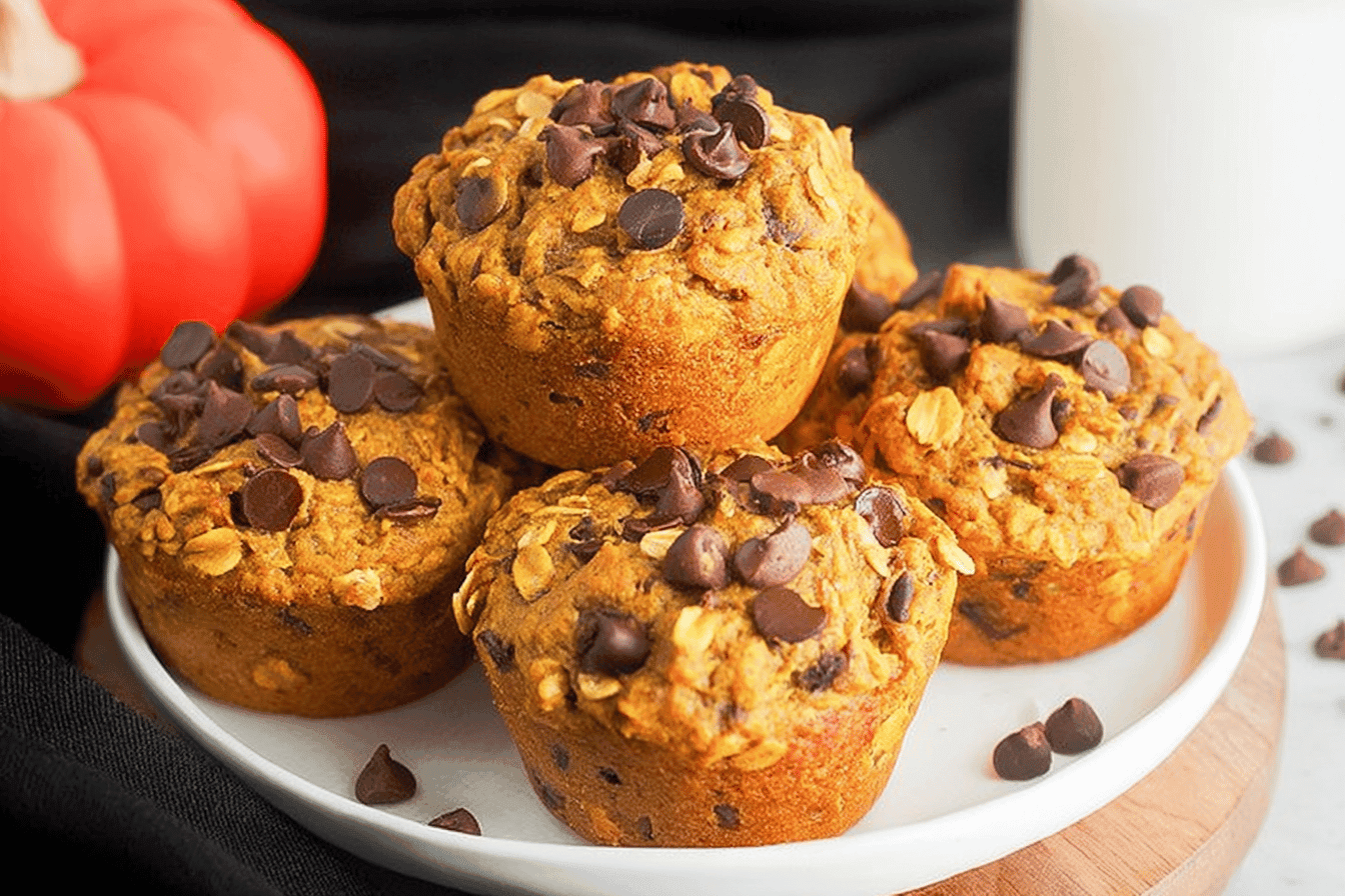 Pumpkin Oat Muffins with Chocolate Chips