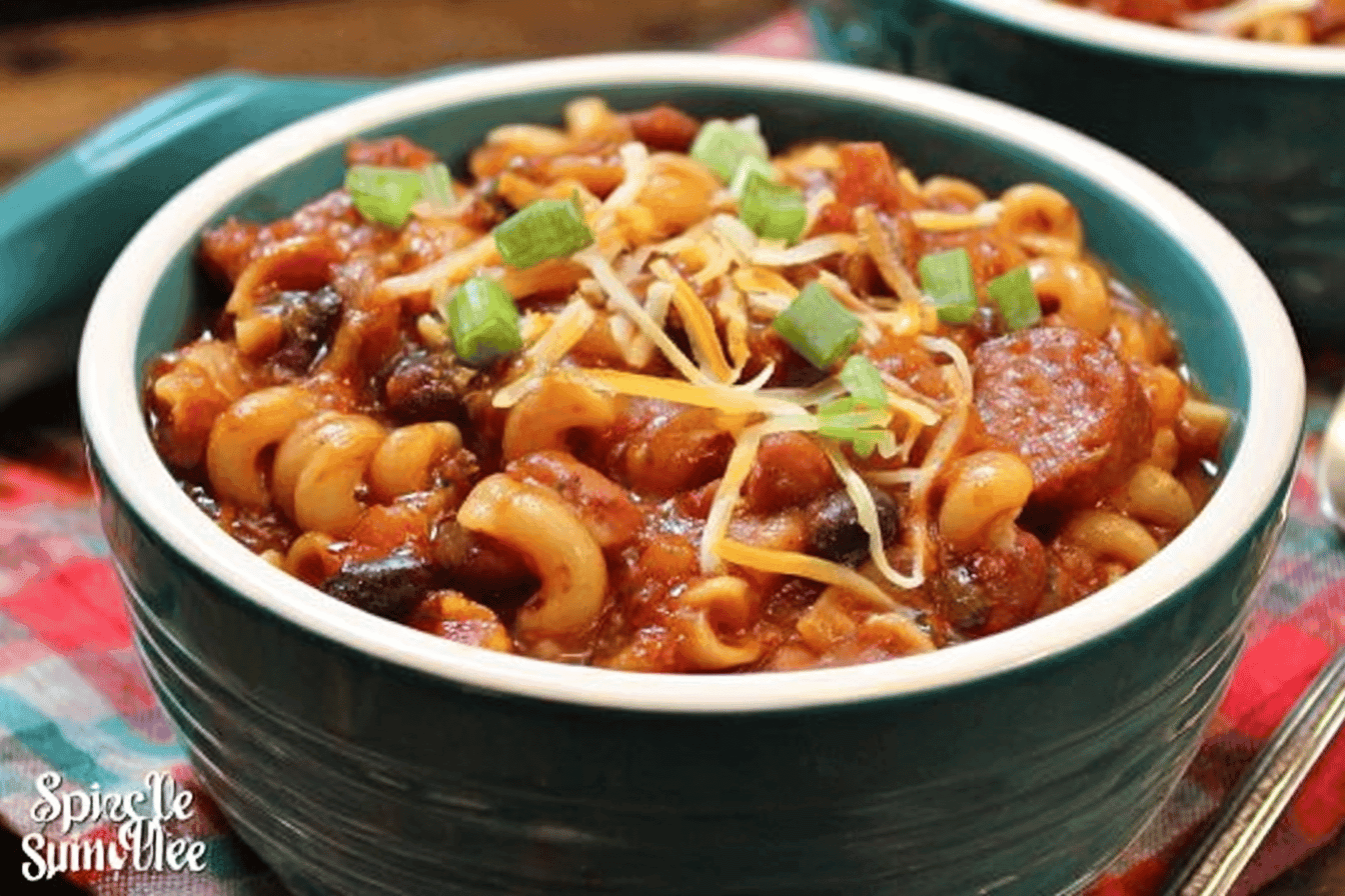 Spicy Slow Cooker Sausage Bean Pasta Soup