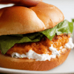Buffalo Chicken Burgers with Feta Spread