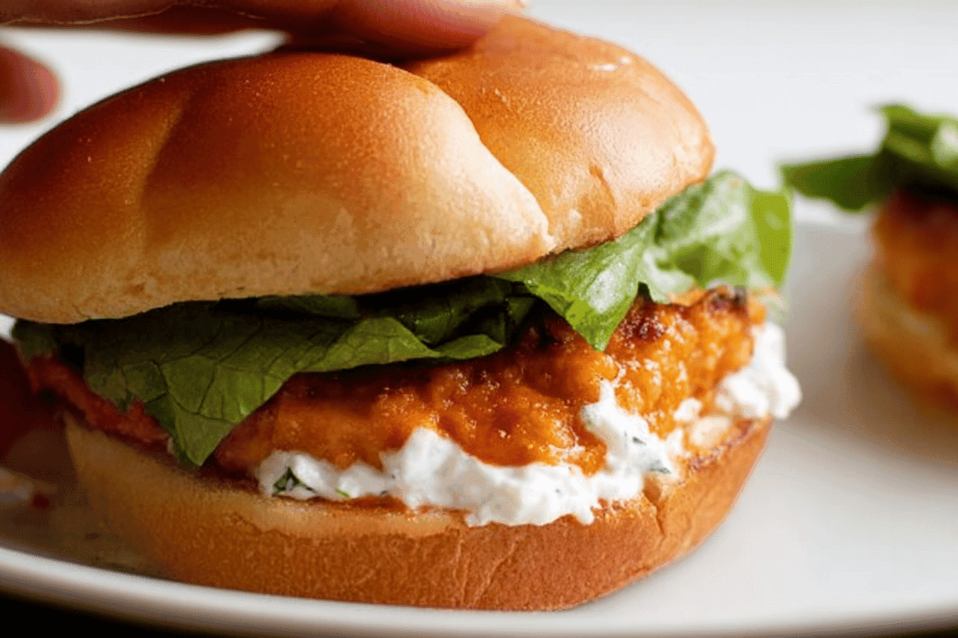 Buffalo Chicken Burgers with Feta Spread