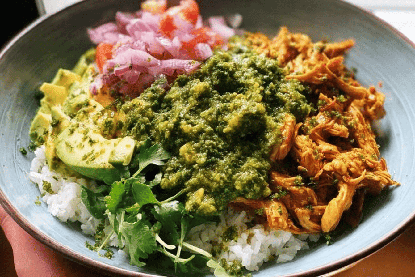 Crockpot Chicken Bowls with Cilantro Pesto