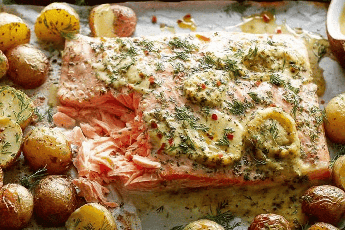 Sheet Pan Salmon with Dill Potatoes Recipe