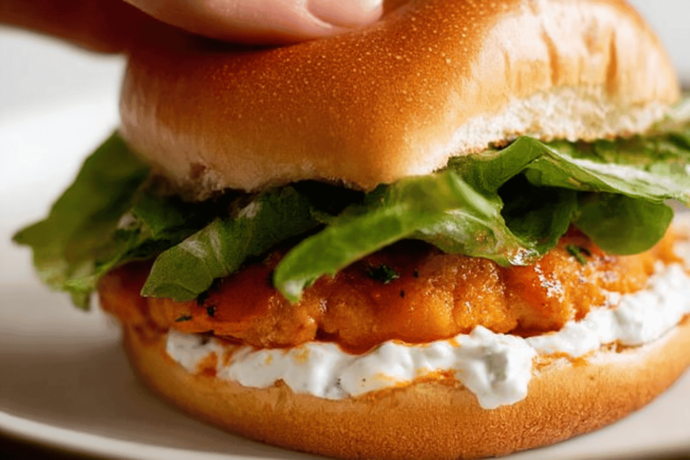 Buffalo Chicken Burgers with Feta Spread