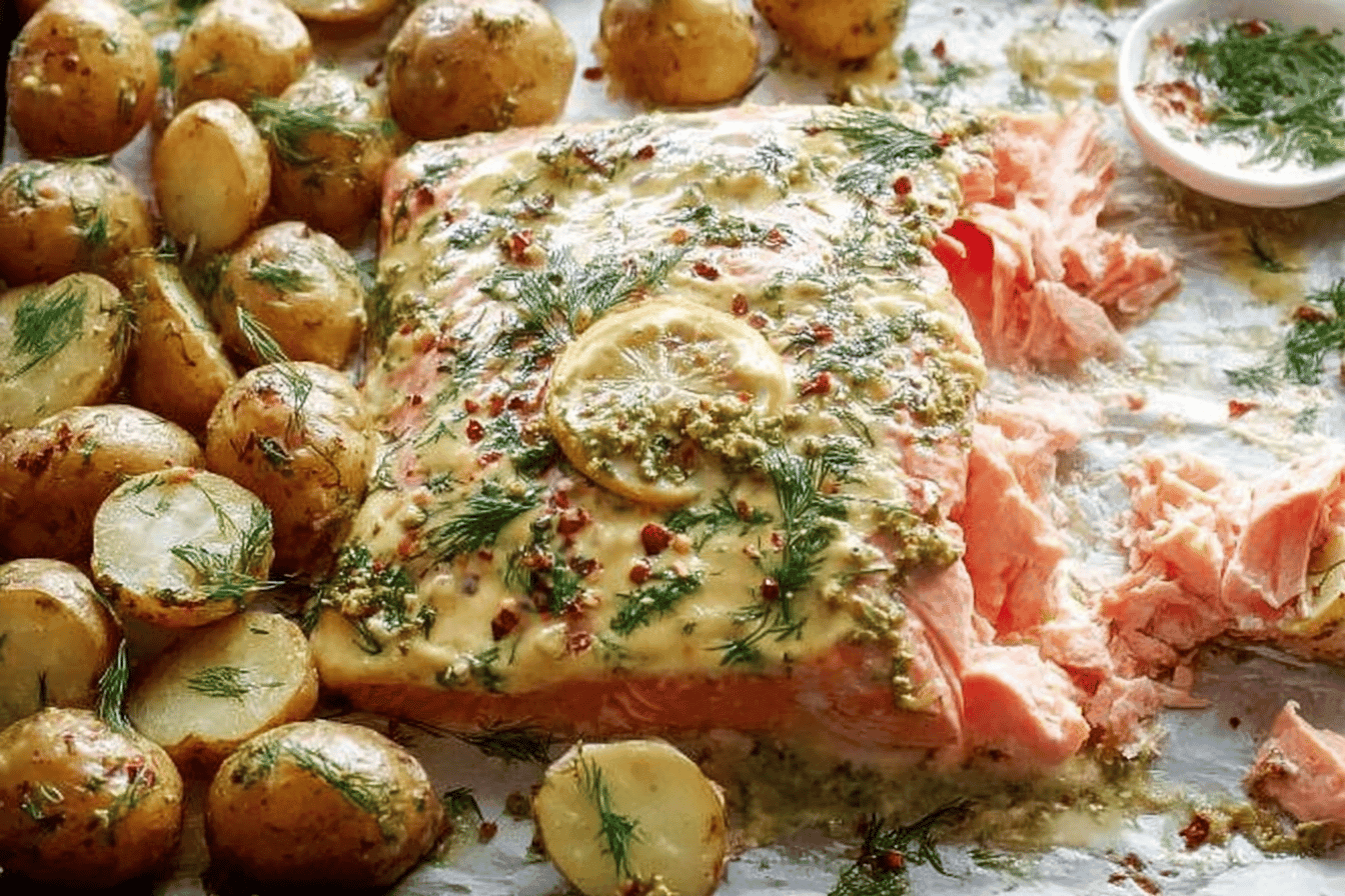 Sheet Pan Salmon with Dill Potatoes Recipe