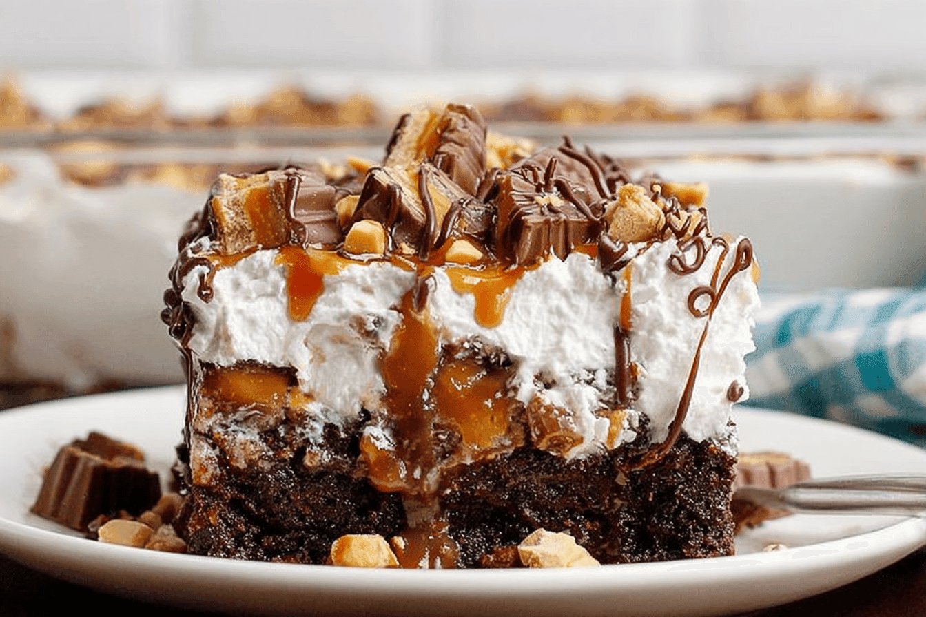 Delicious Snickers Poke Cake Recipe