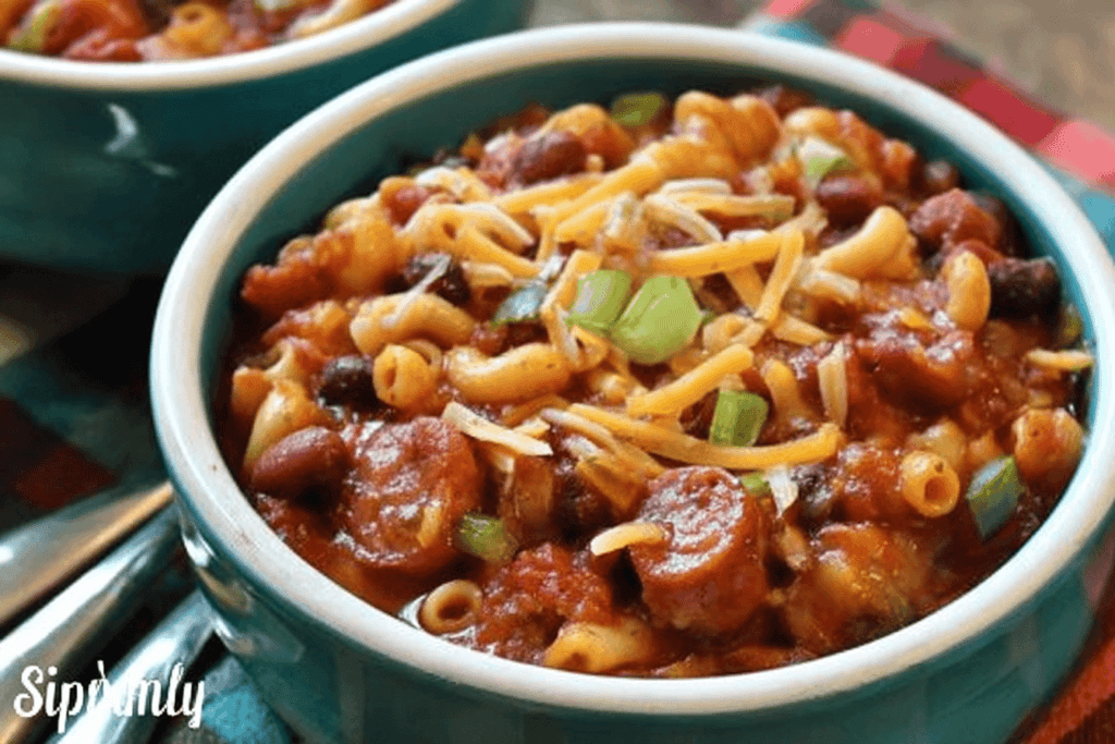 Spicy Slow Cooker Sausage Bean Pasta Soup
