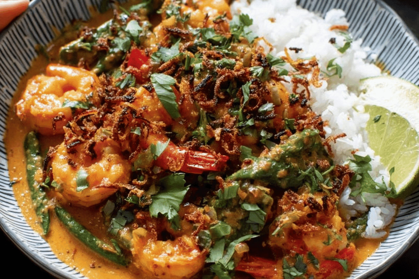 Thai Shrimp Curry with Crispy Shallots